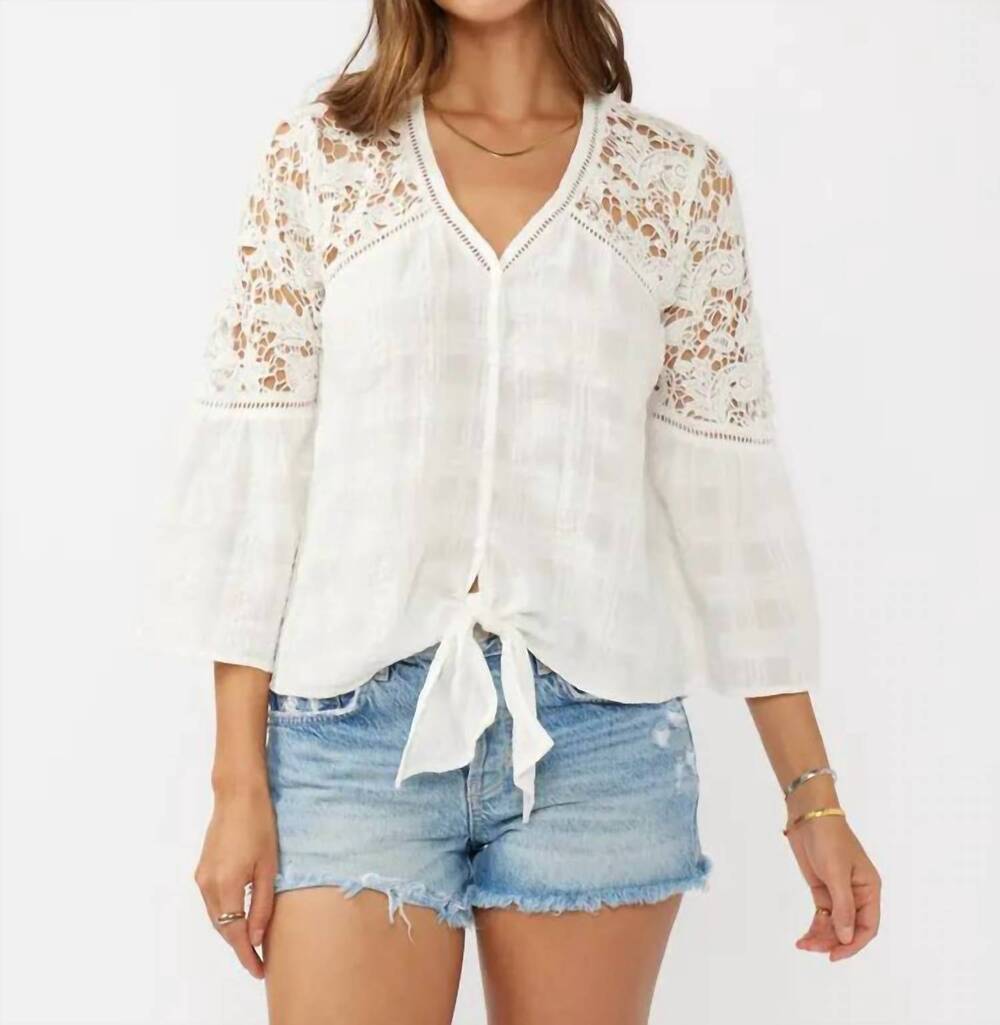 NEW LOVESTITCH crochet lace tie front top in white